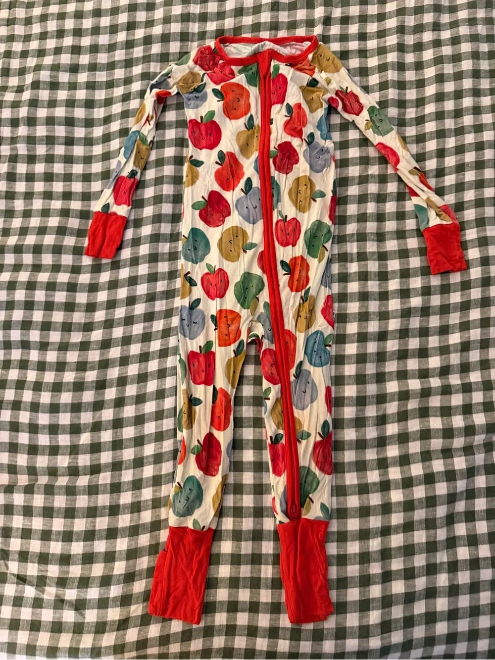 Little Sleepies Apple Print Footed One-Piece with Red Trim